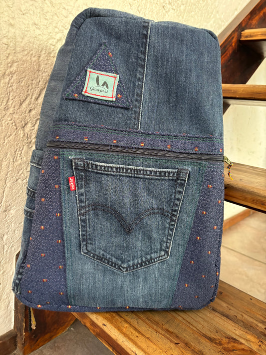 Blue Harmony Denim Patch Backpack